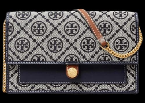 Tory Burch T Monogram Chain Wallet Navy