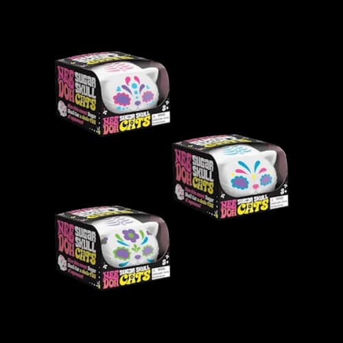 NeeDoh Sugar Skull Cool Cats Squishy Fidget Toy Set Of 3 'Blue/ Pink/ Green'