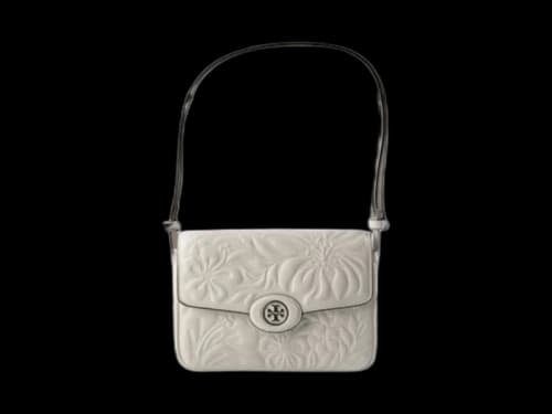 Tory Burch Robinson Floral Embossed Convertible Shoulder Bag Blanc
