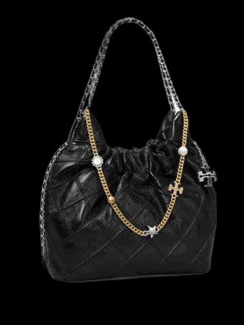 Tory Burch Fleming Distressed Mini Hobo Bag Black