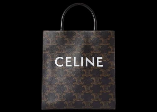 Celine Cabas Triomphe Leather Trimmed Logo-Print Coated Canvas Tote Bag Brown/White