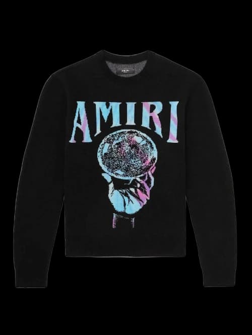 AMIRI Crystal Ball Logo-Intarsia Cashmere Sweater Black