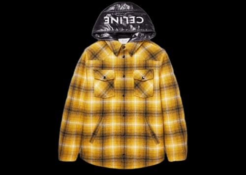 Celine Padded Checked Wool-Flannel and Shell Hooded Overshirt Yellow