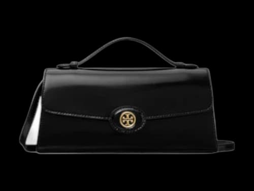 Tory Burch Robinson Spazzolato Top Handle Chain Wallet Black