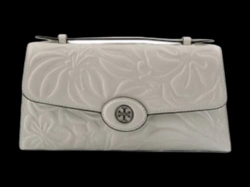 Tory Burch Robinson Floral Embossed Top Handle Chain Wallet Blanc