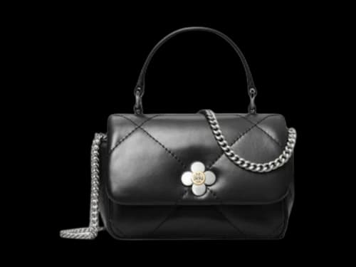 Tory Burch Kira Clover Diamond Quilt Micro Top Handle Chain Wallet Black