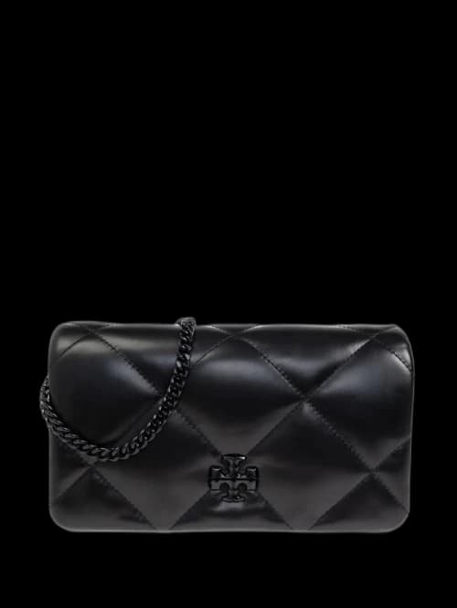 Tory Burch Kira Diamond Quilt Powder Coated Chain Wallet Black