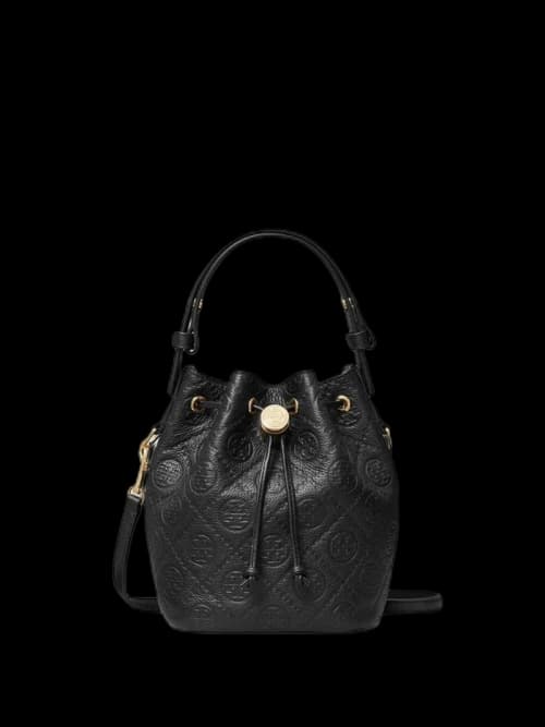 Tory Burch T Monogram Pebble Mini Bucket Bag Black