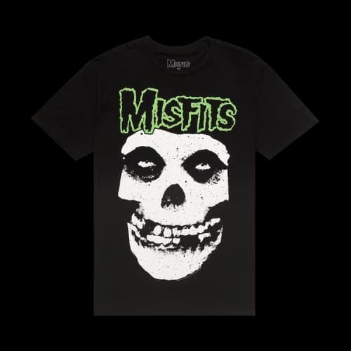 Music Misfits Green Fiend Skull T-Shirt 'Black'