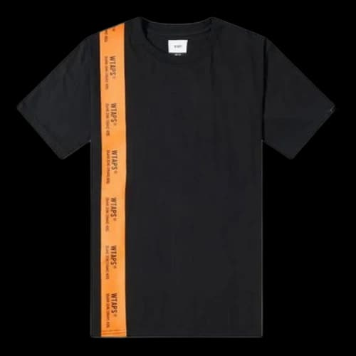 WTAPS Squat Tee Black Orange Ribbon Letters Applique Short-sleeve Tee Men's Black