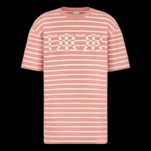 DIOR SS21 Stripe Letter Pattern Round Collar Male Pink