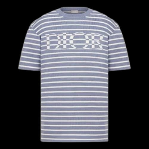 DIOR SS21 Material Stripe Short Sleeve Blue