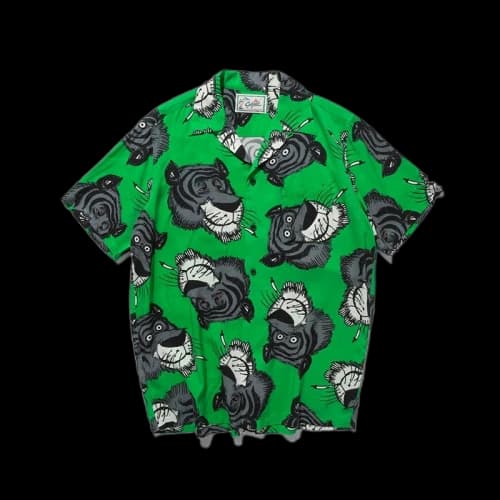 SOULGOODS All Over Tiger Logo Hawaiian Shirt Green