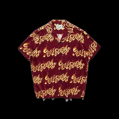 SOULGOODS Fire Logo Hawaiian Shirt Burgundy