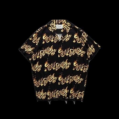 SOULGOODS Fire Logo Hawaiian Shirt Black