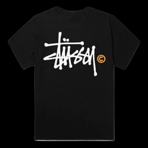 Stussy Basic Tee Orange Yellow C Logo Back Printing Casual Short Sleeve Unisex Black