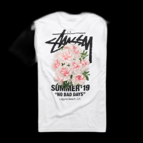 Stussy Carnation Tee Back Flowers Pattern Short Sleeve Unisex White