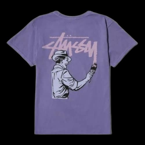 Stussy Painter Pigment Dyed Tee Back Printing Short Sleeve Unisex Purple