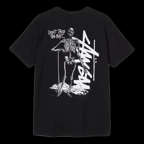 Stussy Dont Take The Bait Tee Skeleton Large Logo Short Sleeve Unisex Black
