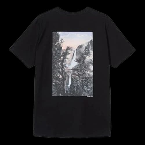 Stussy Falls Tee Classic Poster Printing Short Sleeve Unisex Black