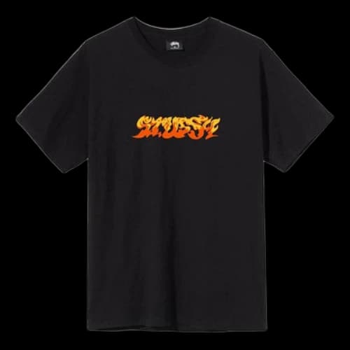 Stussy Flames Tee Printing Round Neck Short Sleeve Unisex Black