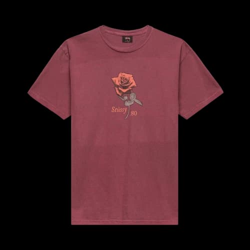 Stussy 80 Rose Pigment Dyed Tee 'Wine'