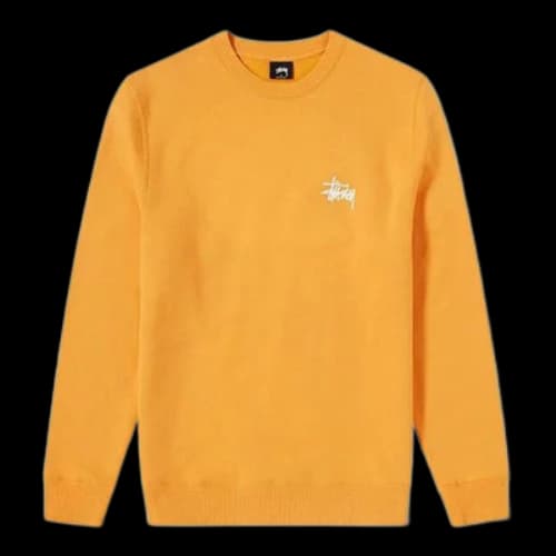 Stussy Unisex Basic Crew Logo Round-Neck Sweatshirt Orange/Yellow
