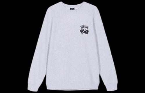 Stussy Dice Crew Round Neck Fleece Lined Unisex light grey