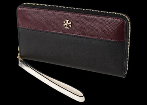 Tory Burch Emerson Zip Continental Wristlet Clutch Black/Ivory