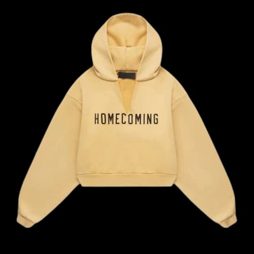 Fear of God Essentials Womens Heavy Fleece Cropped V-Neck Hoodie Amber