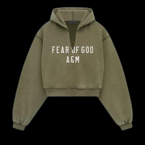Fear of God Essentials Heavy Fleece Cropped V-Neck Hoodie 'Military'
