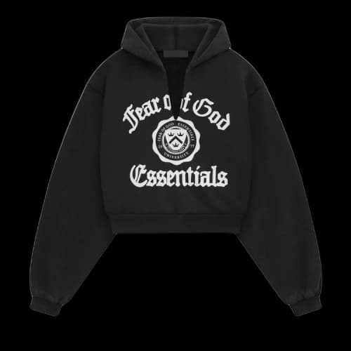 Fear of God Essentials Heavy Fleece Cropped V-Neck Hoodie 'Black'