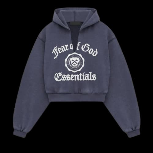 Fear of God Essentials Heavy Fleece Cropped V-Neck Hoodie 'Marine'