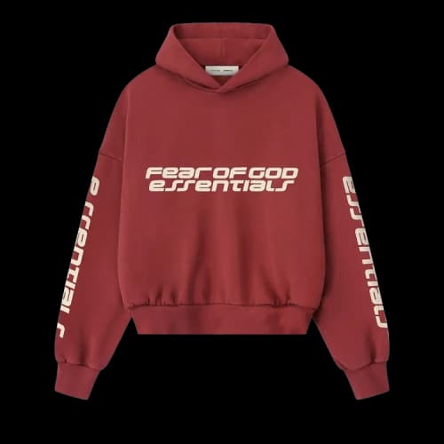 Fear of God Essentials Cropped Relaxed Hoodie 'Crimson'
