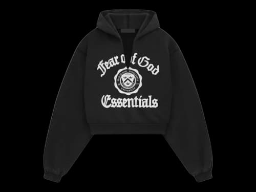 Fear of God Essentials Women's Heavy Fleece Cropped V-Neck Hoodie Black