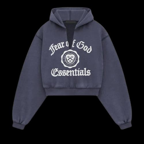 Fear of God Essentials Women's Heavy Fleece Cropped V-Neck Hoodie Marine