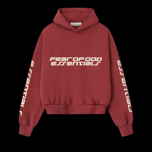 Fear of God Essentials Cropped Relaxed Hoodie 'Crimson'