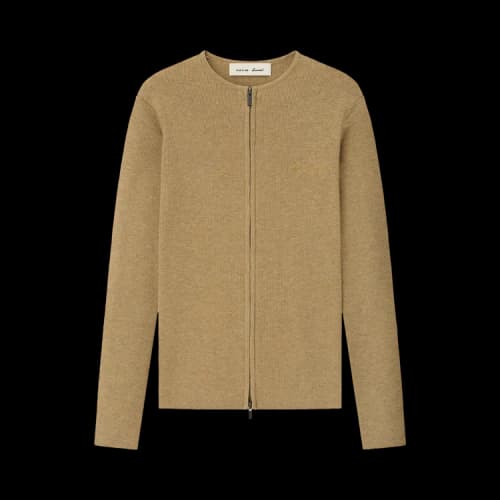 Fear of God Essentials Womens Signature Rib Knit Fitted Long Sleeve Zip Up Tee Dune