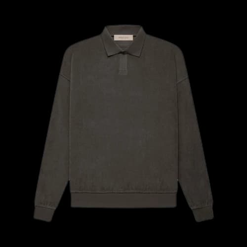 Fear of God Essentials Velour Long-Sleeve Polo 'Off Black'