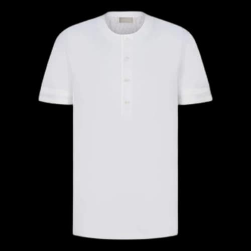 DIOR FW21 Cotton Plain Weave Knit Detail Short Sleeve White T-Shirt