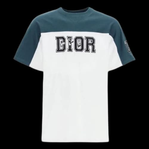 DIOR Logo Printing Colorblock Round Neck Short Sleeve Green T-Shirt