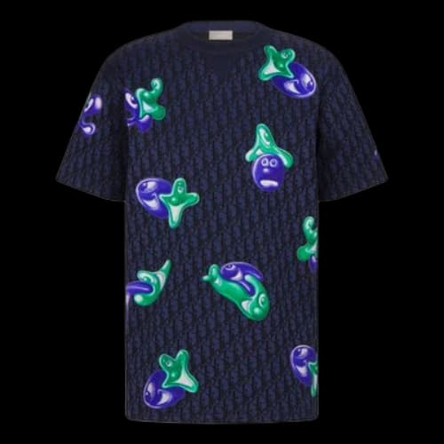 DIOR x KENNY SCHARF Crossover FW21 Cotton Jacquard Pattern Short Sleeve Navy Blue