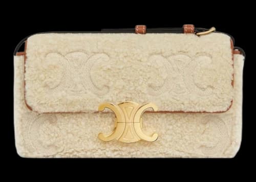 Celine Claude in Shearling with Triomphe Embroideries Shoulder Bag Natural/Tan