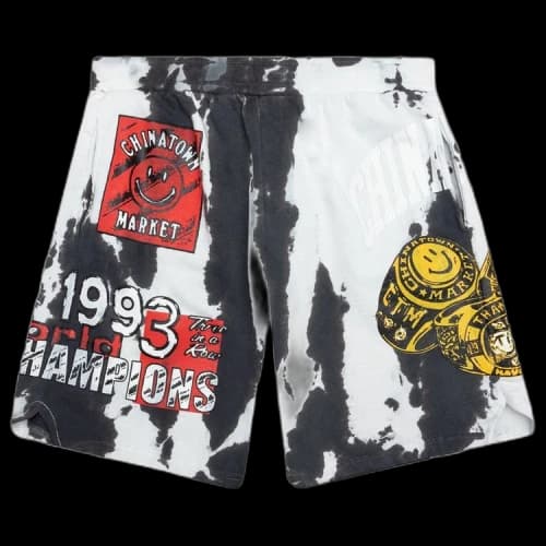 Chinatown Market Smiley Champions 3 Rings Tie Dye Sweatshorts 'Grey'