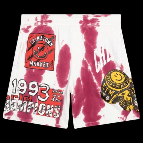 Chinatown Market Smiley Champion 3 Rings Tie-Dye Sweatshorts 'Red'