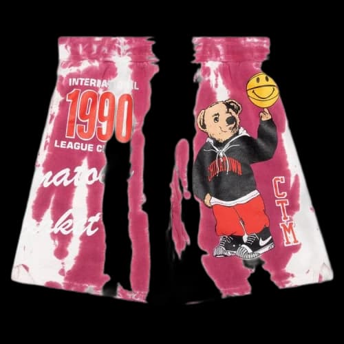 Chinatown Market Smiley Champions Varsity Bear Sweatshorts 'Red'