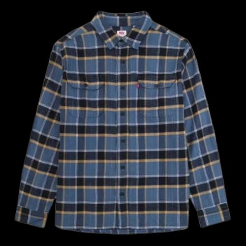 LEVI'S Levis Casual lapel Plaid Long Sleeves Shirt Yellow Blue Plaid