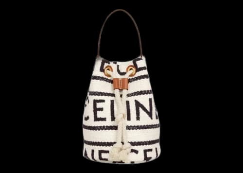 Celine Teen Drawstring In Textile With Celine All-Over and Calfskin White/Black