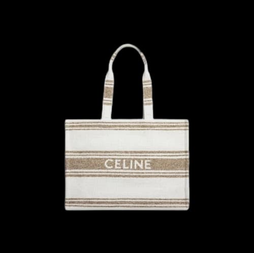 Celine Large Cabas Striped Textile with Celine Jacquard Tote Tobacco/Tan