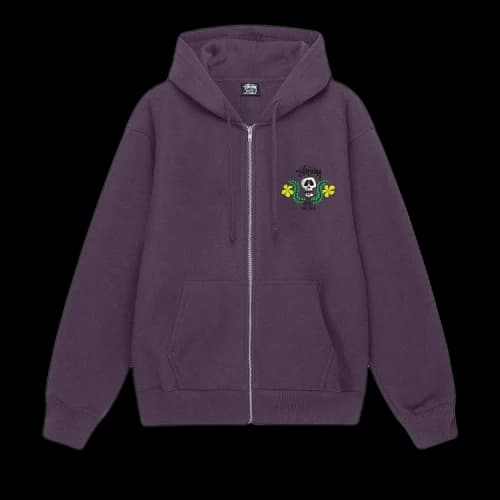 Stussy Skull Crest Zip Hoodie Grape